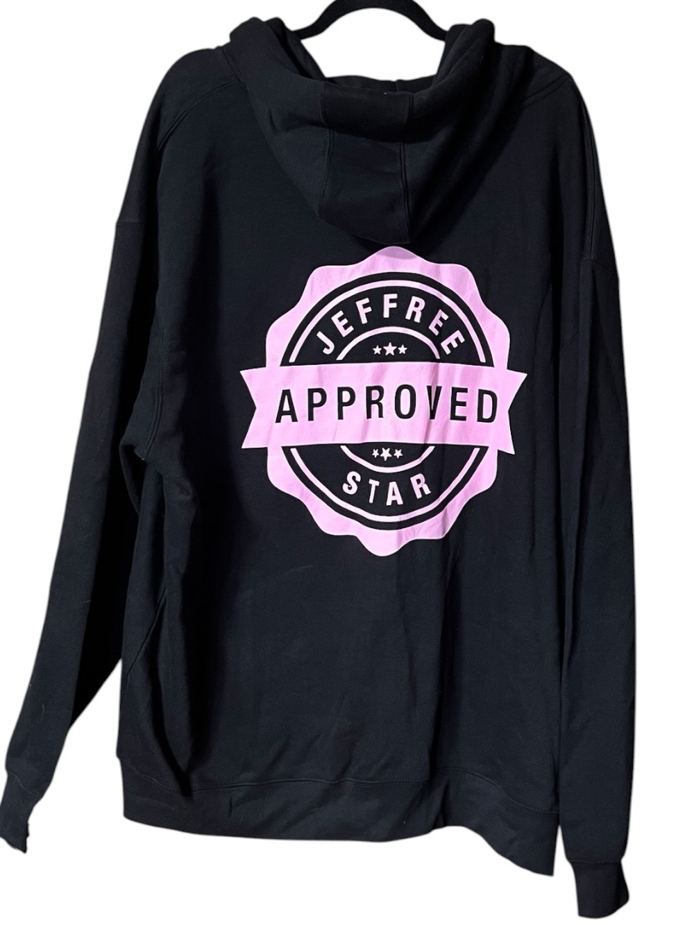 Jeffree Star Black Hoodie with Pink 'Approved' Seal Graphic Size XXL